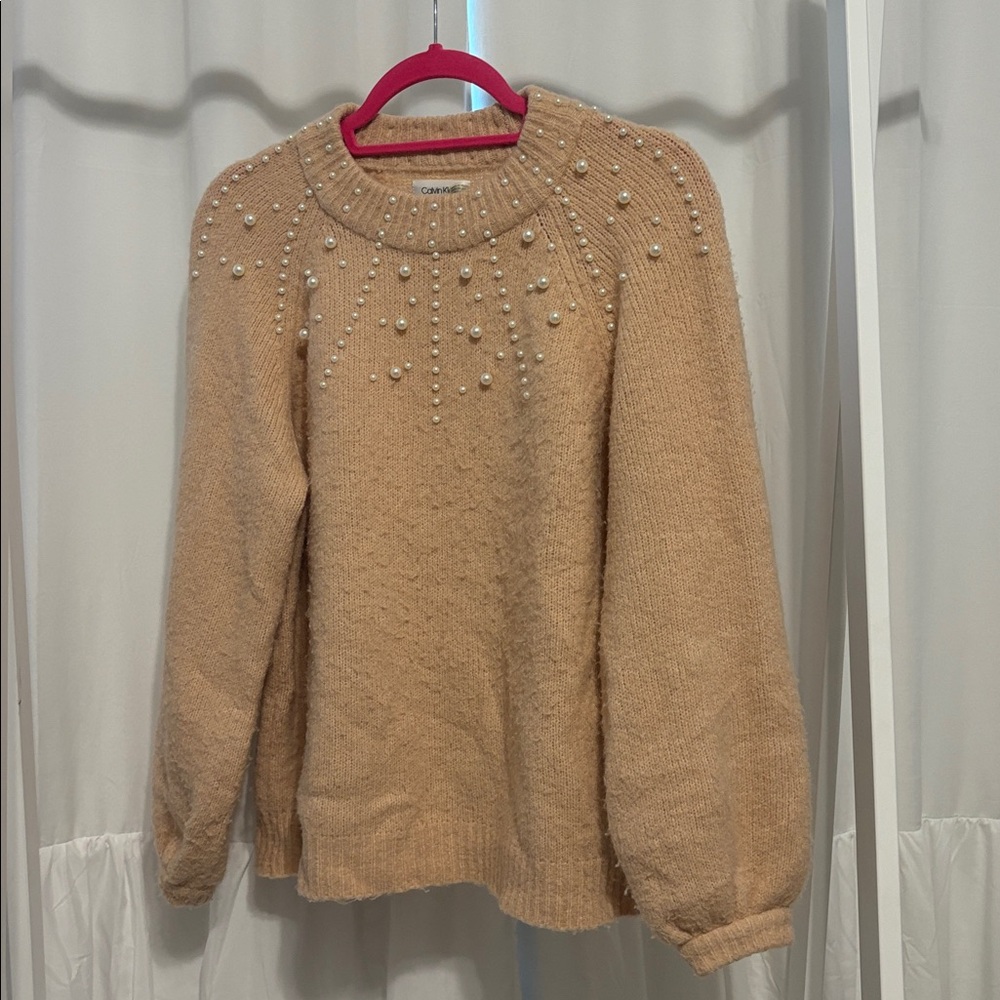 Calvin Klein Peach Knit Sweater with Pearl Details (b2)